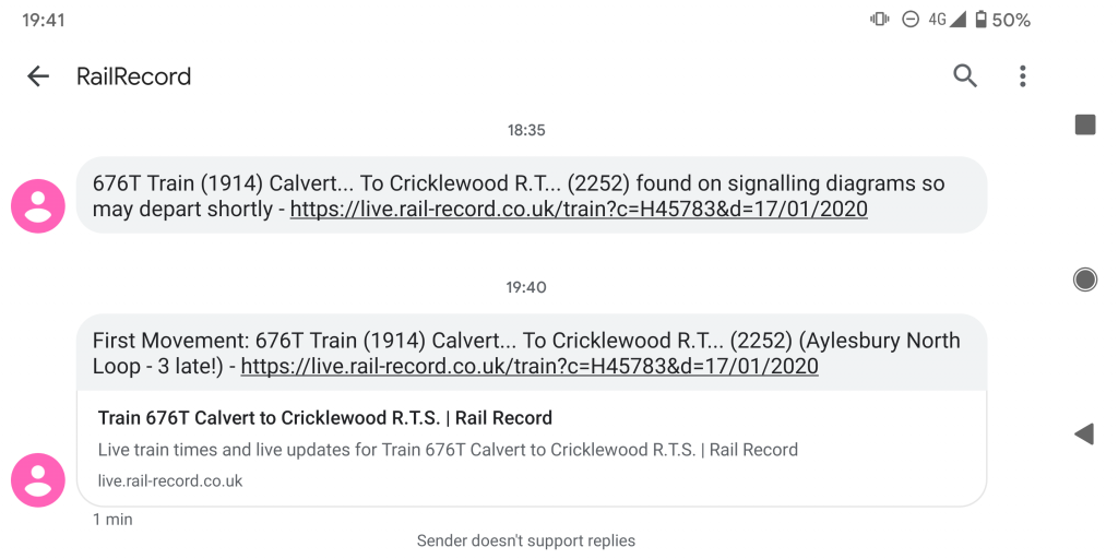 Rail Record Text Message