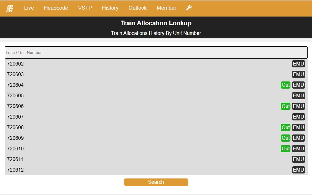 Allocations show if a train is out in service